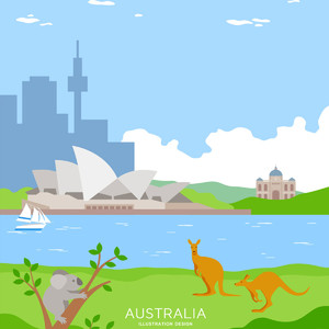 澳大利亚悉尼歌剧院袋鼠树懒风景矢量素材