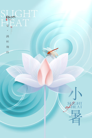 唯美清新荷花蜻蜓小暑节气海报
