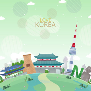 韓國首爾塔歷史地標建筑旅游矢量素材
