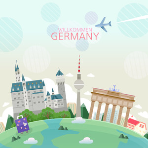 德国旅游彩色手绘地标建筑矢量素材