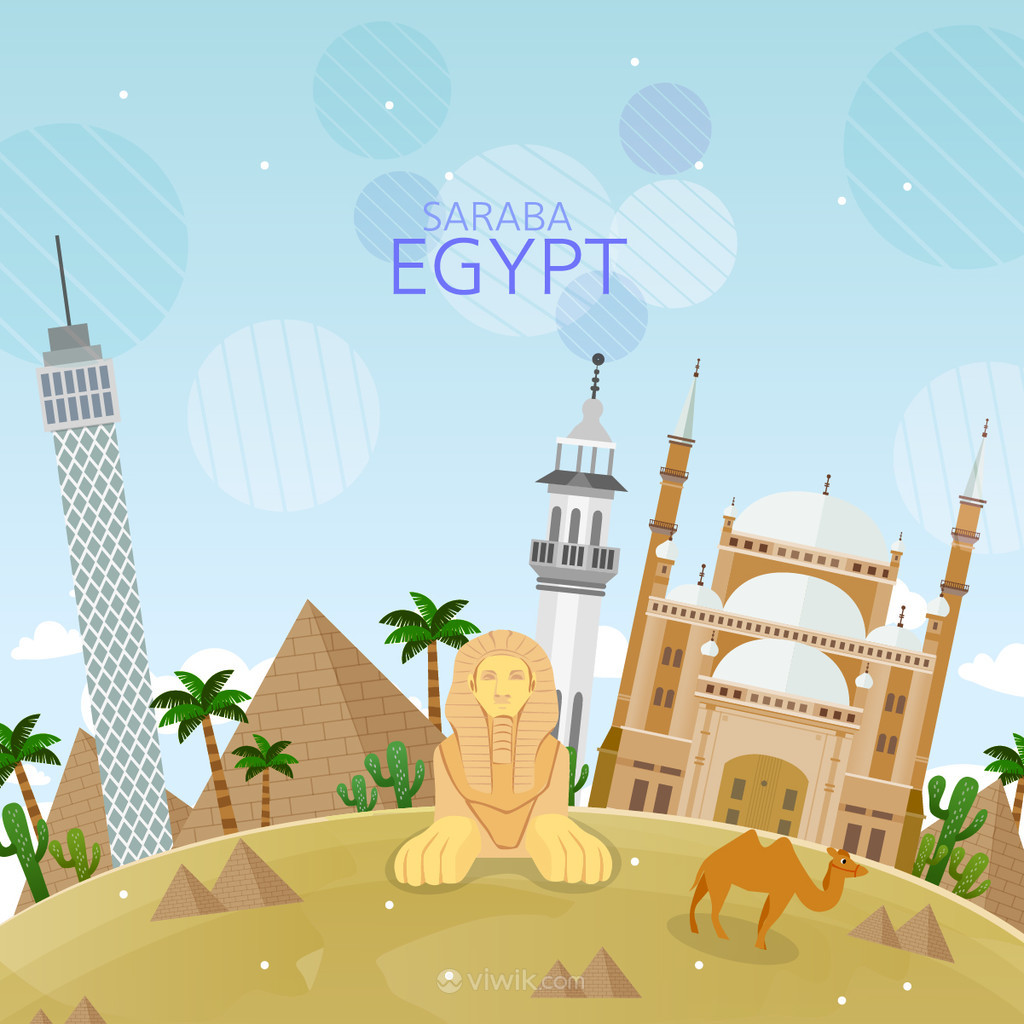 埃及狮身人面像地标旅游建筑矢量素材