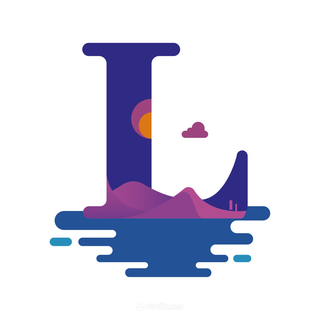 抽象字母L山水太阳标志图标矢量logo素材