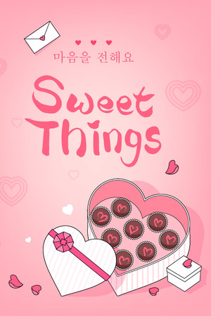 粉红甜蜜心形巧克力情人节海报插图素材