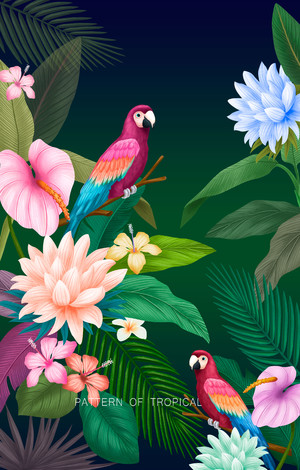 熱帶植物鮮花鸚鵡夏日主題海報素材