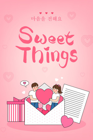 粉红甜蜜心形巧克力情人节海报插图素材