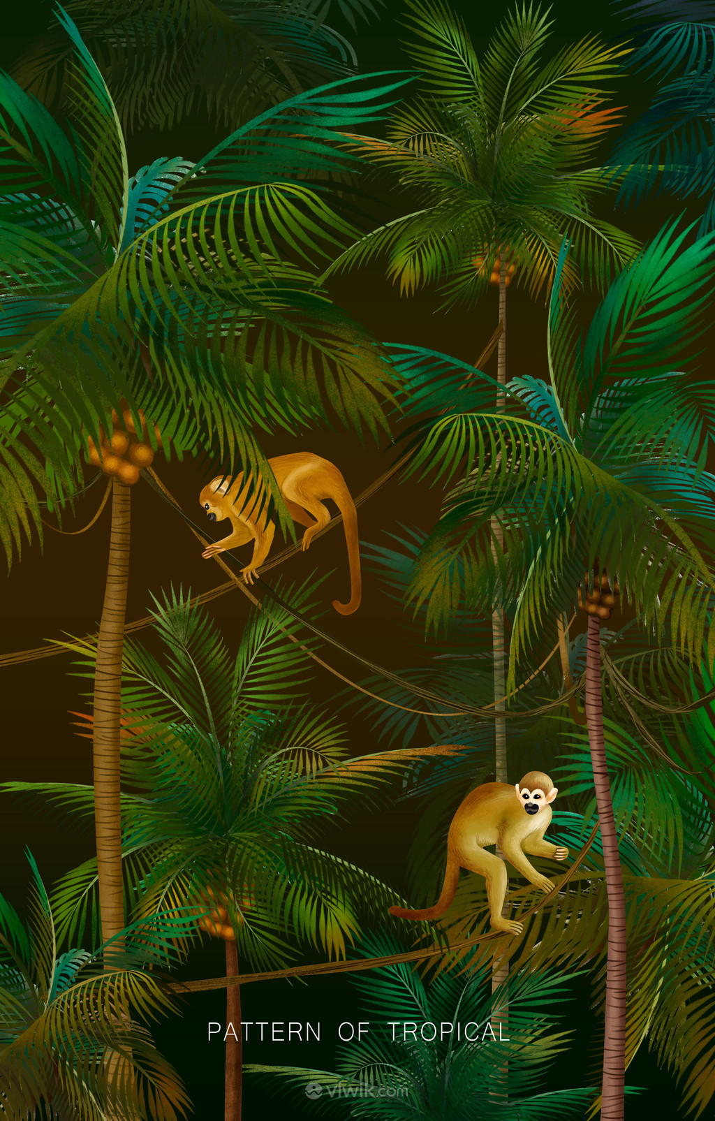 热带椰子树猕猴夏日主题海报素材
