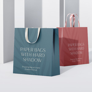 两种颜色的购物袋环保袋手提袋贴图样机
