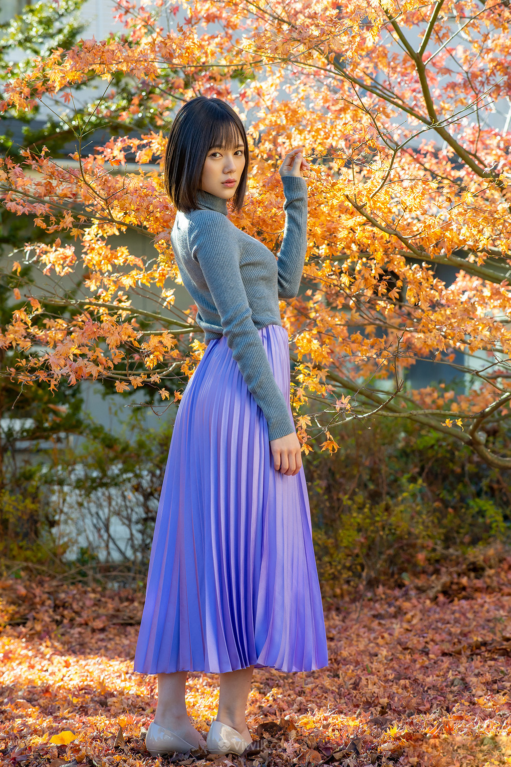 秋季落叶日本美女摄影写真图片