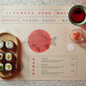 日式餐饮品牌垫餐纸贴图样机