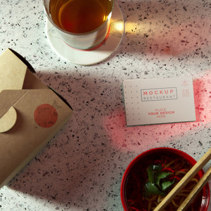 日式餐饮品牌打包盒名片贴图样机