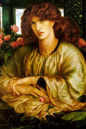 羅塞蒂油畫作品窗口的女人高清圖片