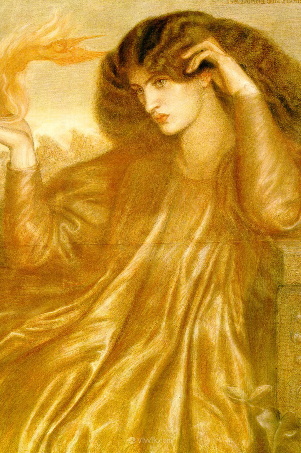 罗塞蒂油画作品火焰中的女人高清图片