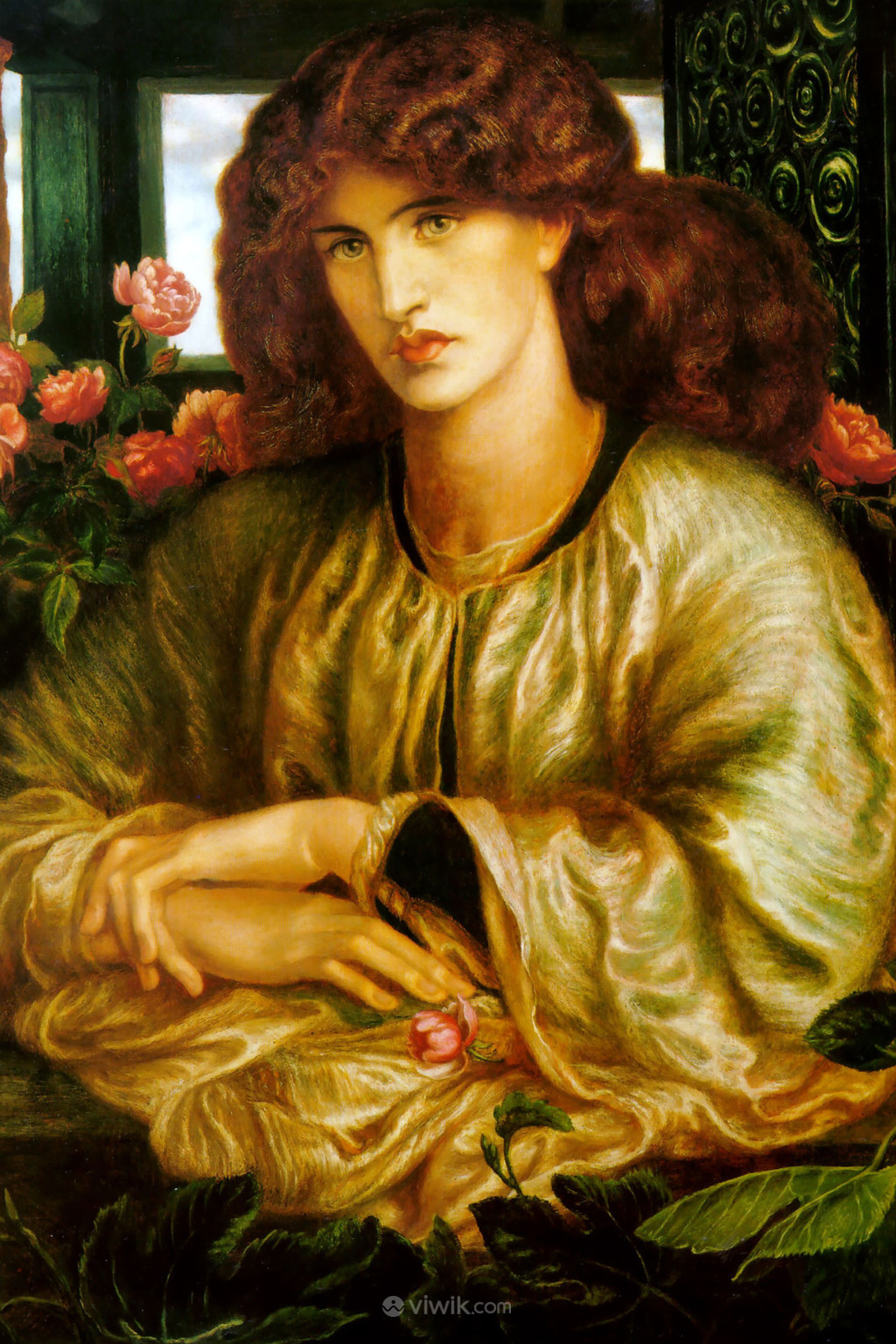 罗塞蒂油画作品窗口的女人高清图片