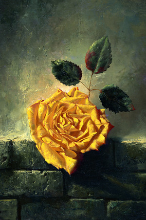 黄玫瑰古典油画花卉高清图片