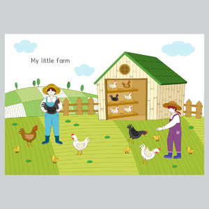 农场鸡舍散养农场生活手绘插画素材